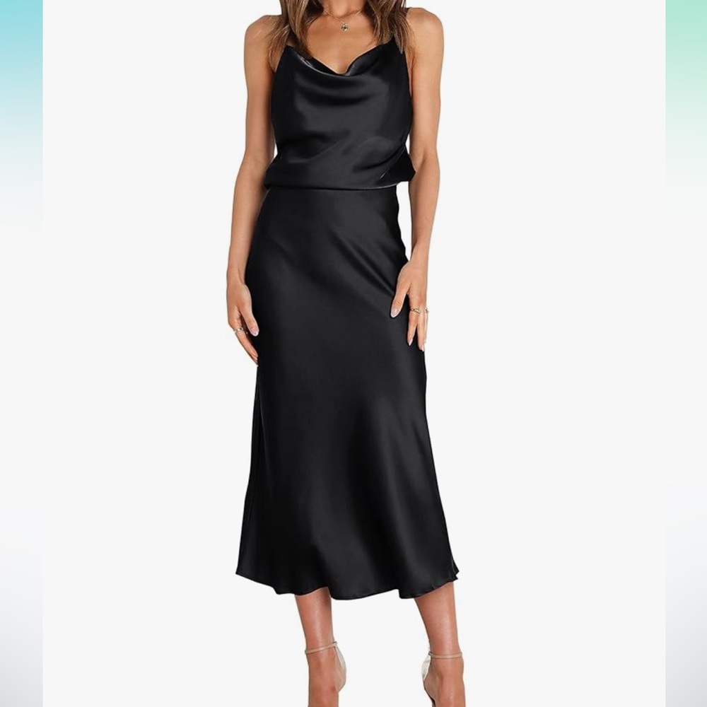 Satin Women's Black Midi Dress